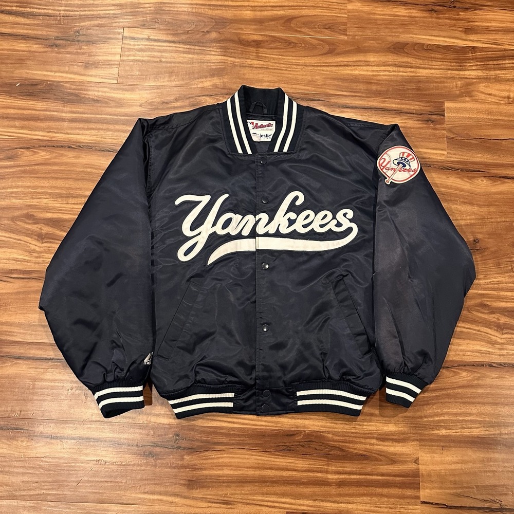 New York Yankees Jacket Mens Medium Blue MLB Baseball Majestic Button Front